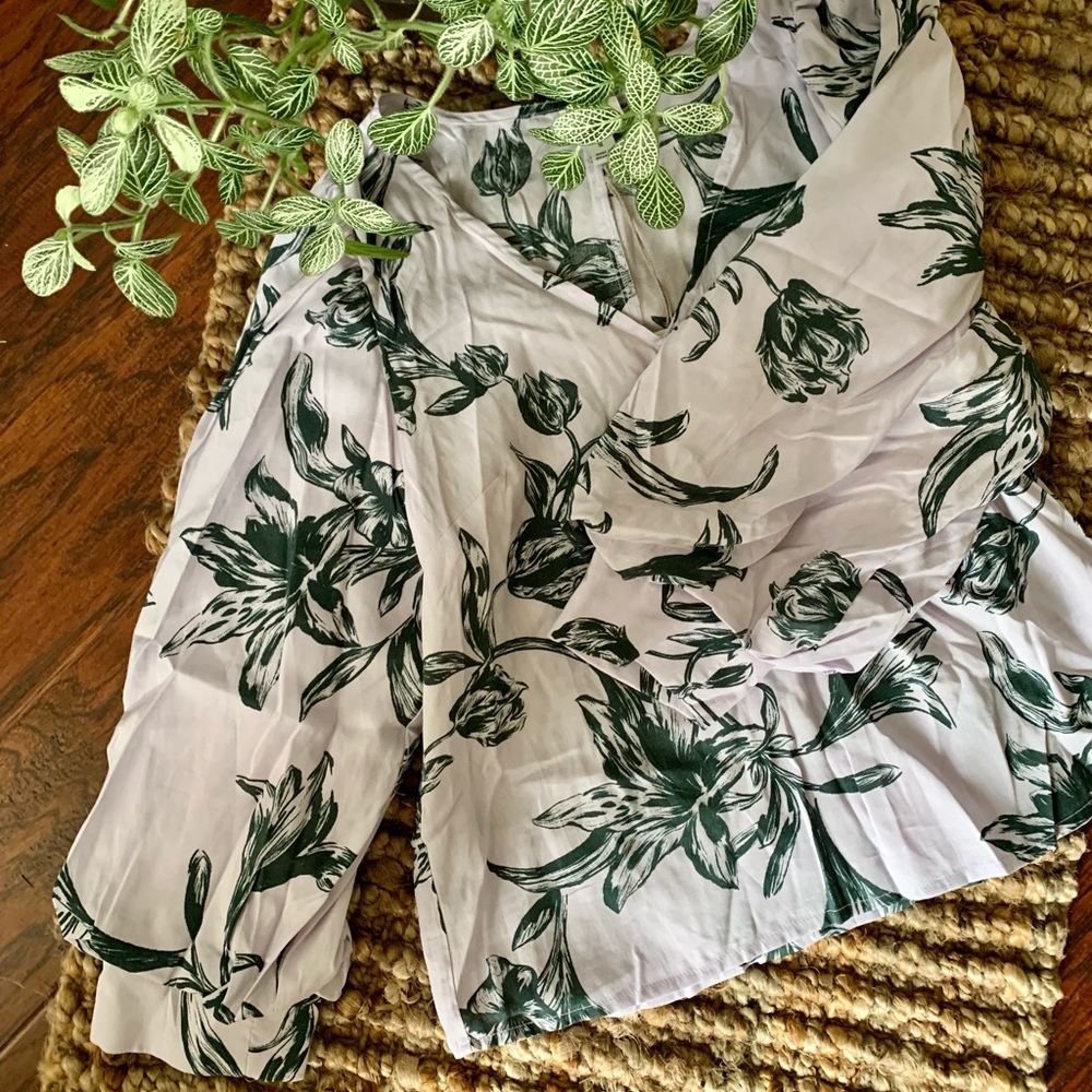 A New Day V Neck Blouse w/ Puff Sleeves.